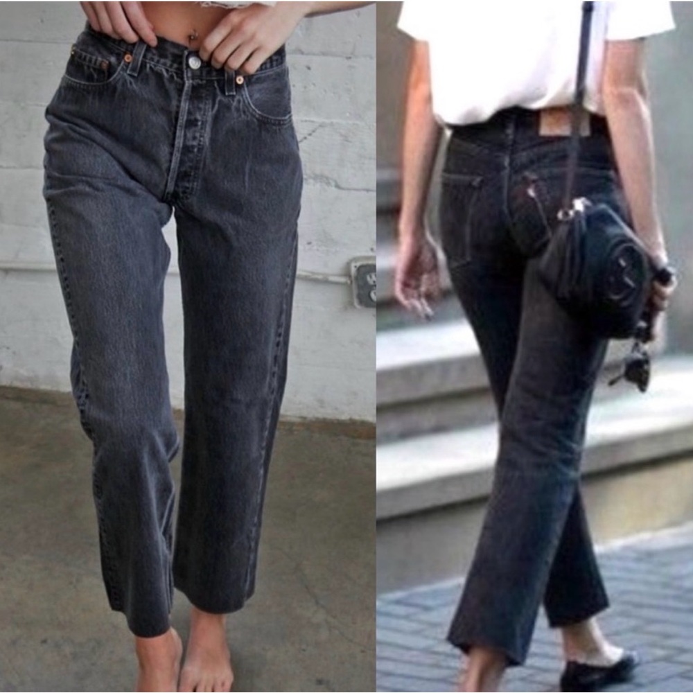 Levi’s Vintage Red Tag 501 Black Raw Hem Straight Leg Classic Fit Mom Jeans